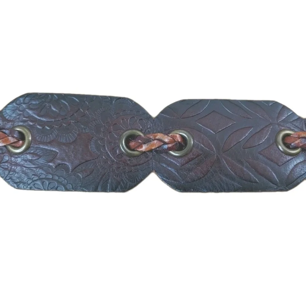 Fossil Tooled Leather Belt Dark Brown Braided Plus 36